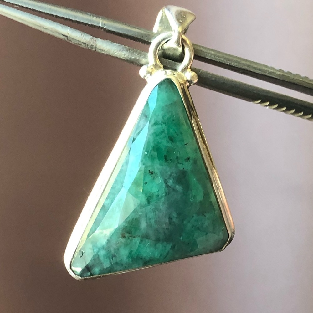 Sterling silver and genuine emerald pendant
